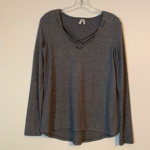 NWT! Mudd Cozy Cross Front Women’s Tunic, Gray ~ Sz Smsll